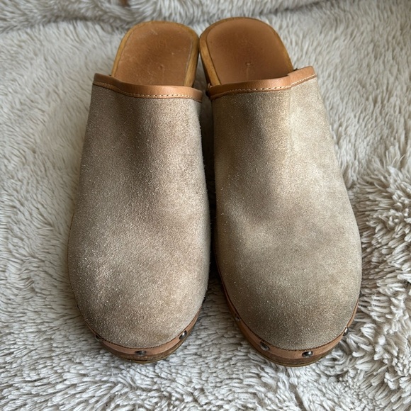 Vintage Candies Beige Platform Clogs Mules Heels Slides Shoes Wood Suede 8.5 - Picture 1 of 8